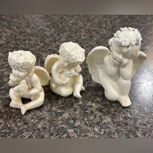 Set of Three Cream Angel Figurines